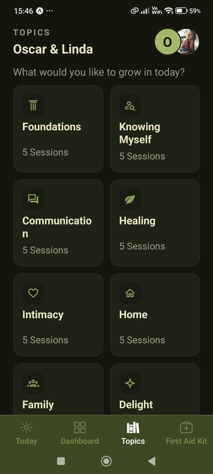 Edifying Themes screen in the app